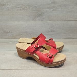 Sanita By Dansko Red Leather Women's Mules Mary Jane Shoes Sz 40/8.5-9